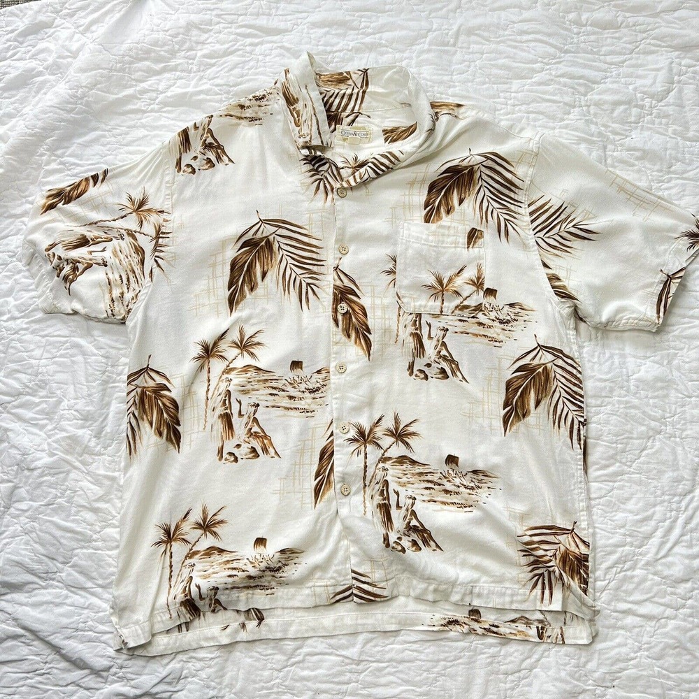 Vintage /Ocean & Coast / Hawaiian Shirt / Mens XXL / White-Brown Native Palms
